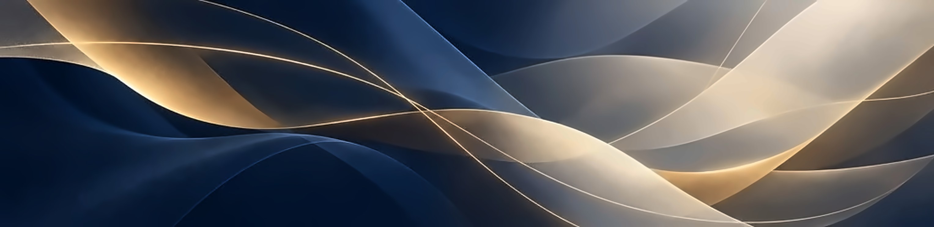 Flowing navy and gold silk ribbons with fine gold light lines